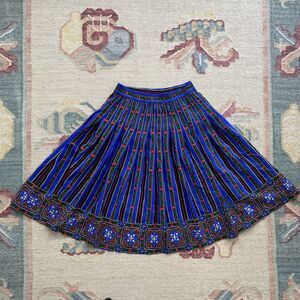 Sandra Roth 100% Silk Skirt Vintage Size 4 Blue Pattern Ciaosport 90s